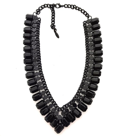 Stunning Natasha Black & Clear Rhinestone V Shape Statement Necklace - Picture 2 of 4